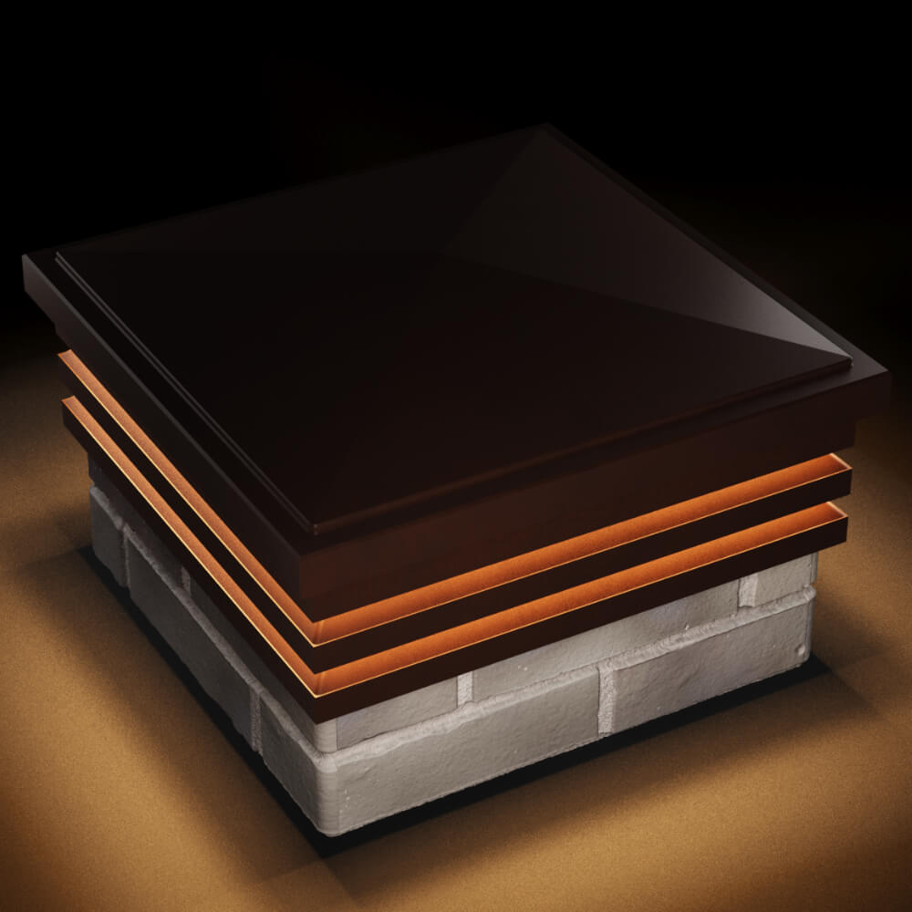 Колпак Zking Бона ХайТек Коричневый на столб 1.5х1.5 кирпича (385х385мм) с подсветкой в Ижевске фото